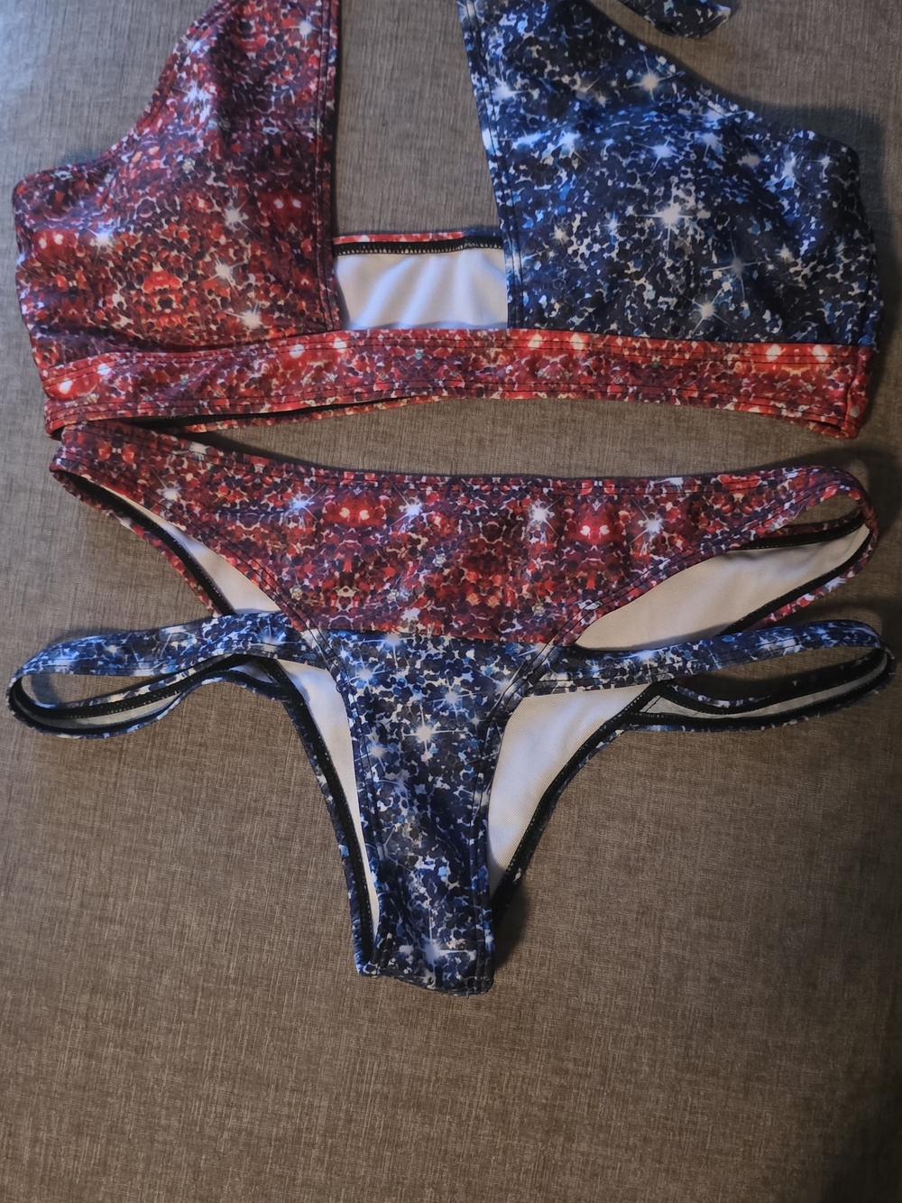 Two-Tone Red and Blue Floral Bikini Set - Women's Swim